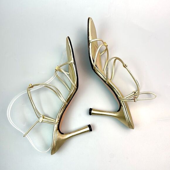 Stuart Weitzman Gold Strappy Heeled Sandals with Rhinestone Details US 9 - Picture 5 of 13